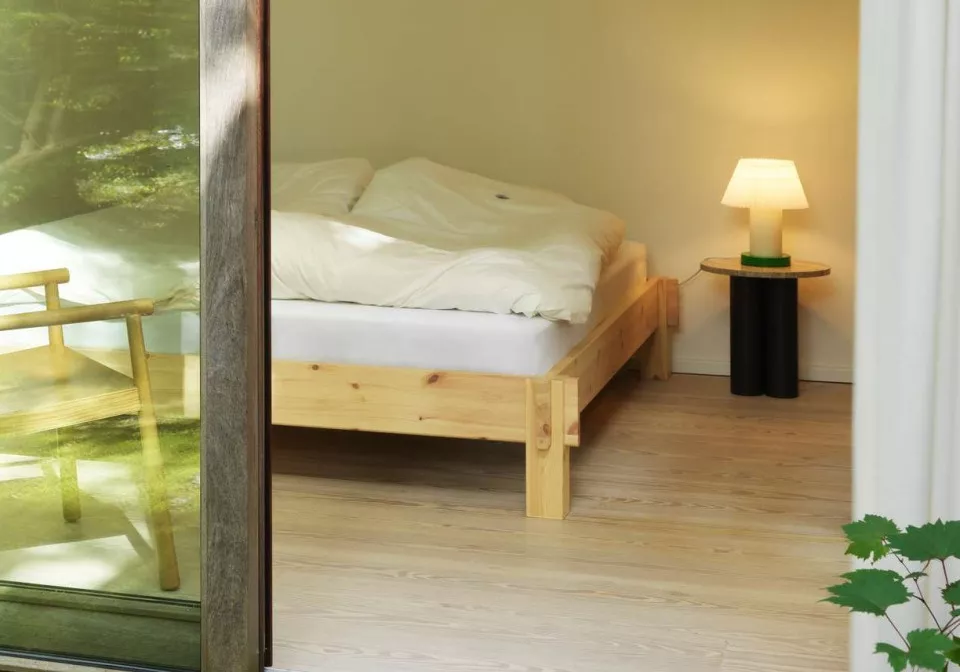 2023 Notch Bed Frame 160cm Cellu Table Lamp Light Green Dit Table Brown Travertine Silver Timb Lounge Armchair Tan v2