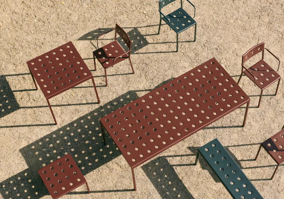 Balcony Bench dark forest Balcony Table iron red Balcony Armchair iron red Balcony Low Table iron red