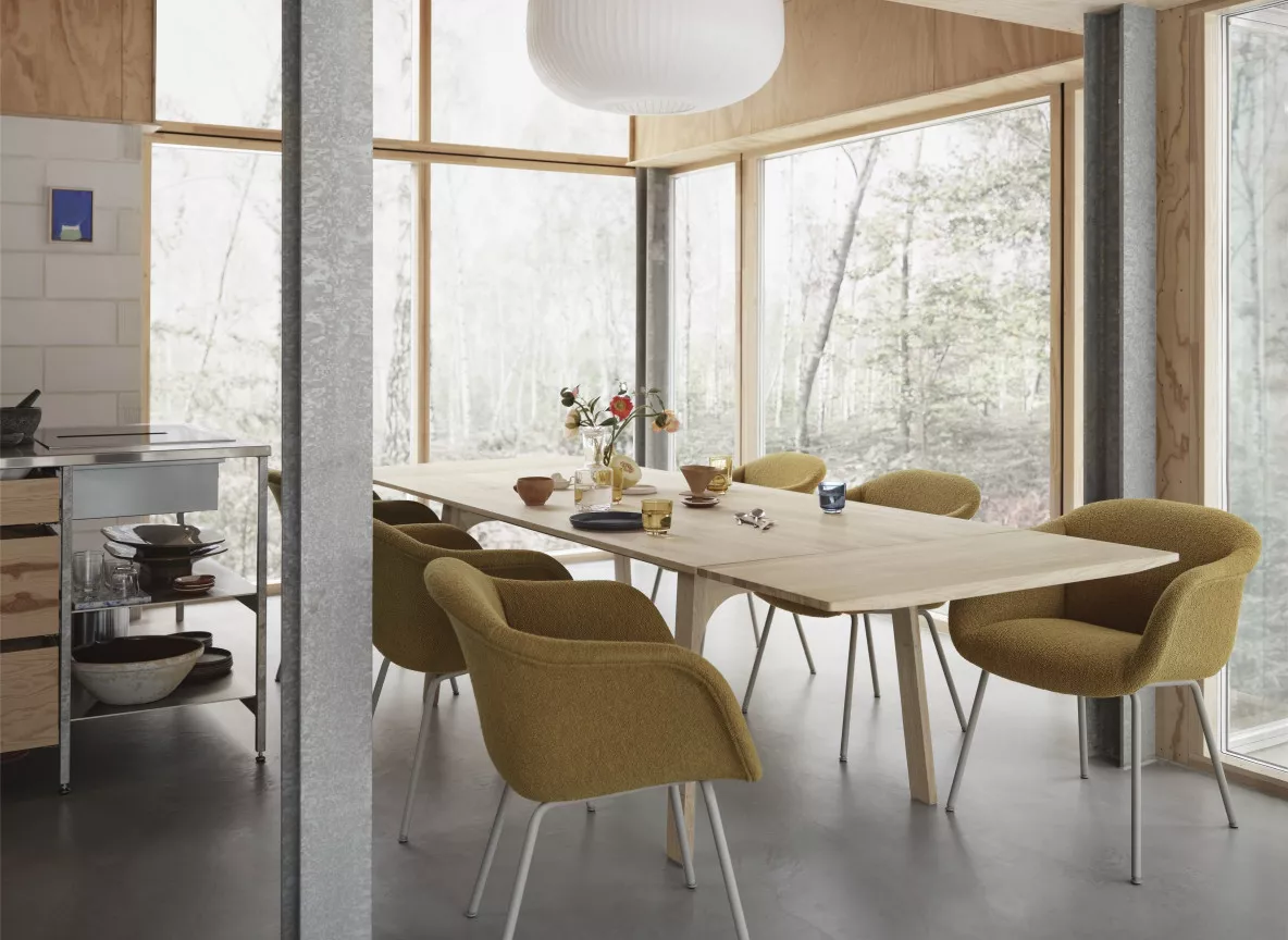earnest extendable table 205 w extension leaves oak fiber soft tube hearth 8 grey strand 80 raise glass muuto org 150