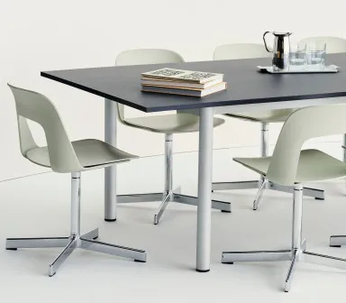 Layout Chair 131 pastel green shell polished base Annex Table Overhang dark grey lino tabletop alu legs (1)