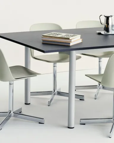 Layout Chair 131 pastel green shell polished base Annex Table Overhang dark grey lino tabletop alu legs (1)