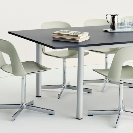 Layout Chair 131 pastel green shell polished base Annex Table Overhang dark grey lino tabletop alu legs (1)
