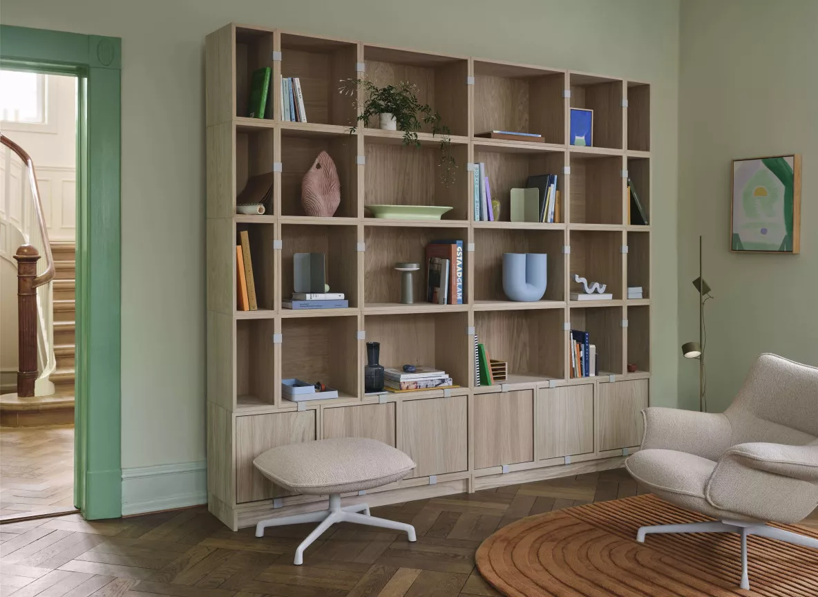 stacked bookcase 1 oak doze lounge chair low back ottoman swivel hearth 7 grey relevo burnt orange post brown green muuto org 150 1