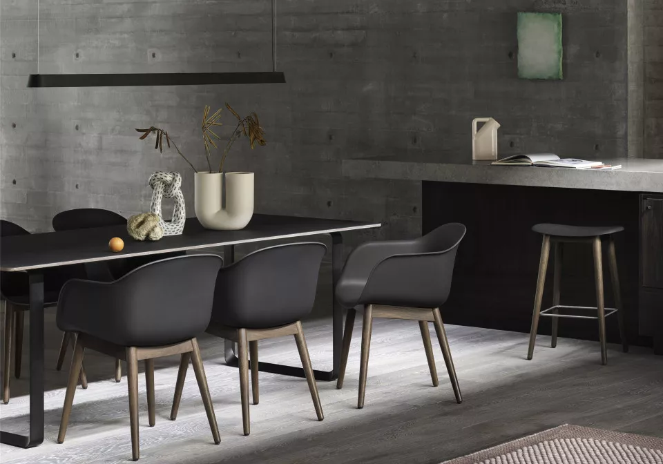 Linear pendant lamp 169 black 70 70 black fiber armchair fiber counter stool black stained dark brown V2 muuto med res 150 v2