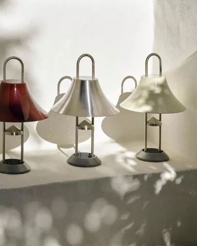 Mousqueton Lamp iron red brushed stainless steel oyster white