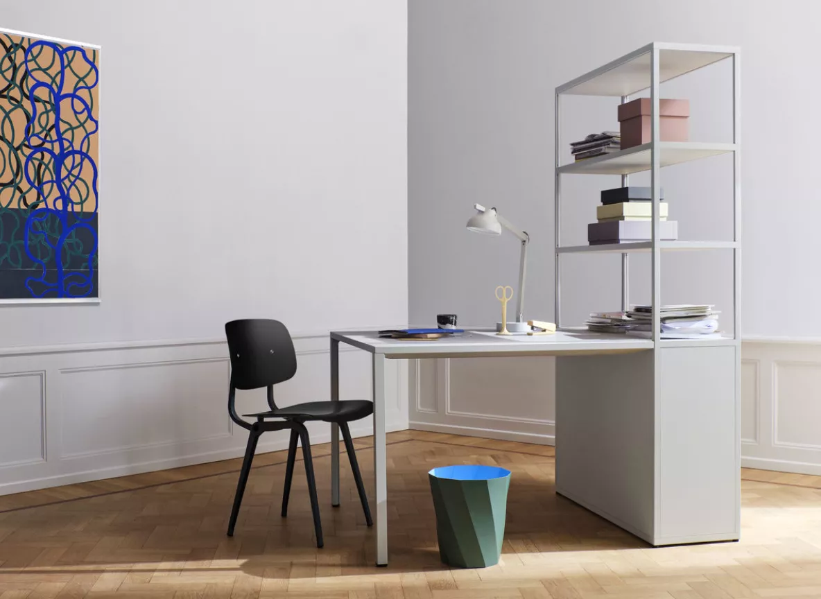 New Order Table light grey comb 401 Revolt black seat and back black steel base Paper Paper Bin dark green v2