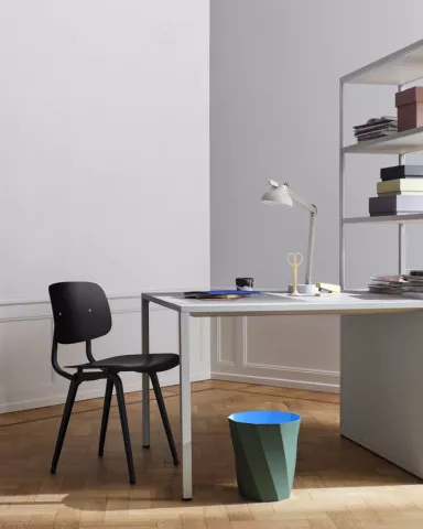 New Order Table light grey comb 401 Revolt black seat and back black steel base Paper Paper Bin dark green v2