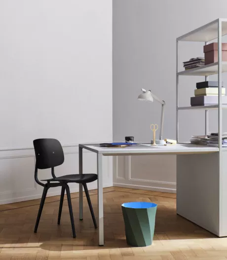 New Order Table light grey comb 401 Revolt black seat and back black steel base Paper Paper Bin dark green v2