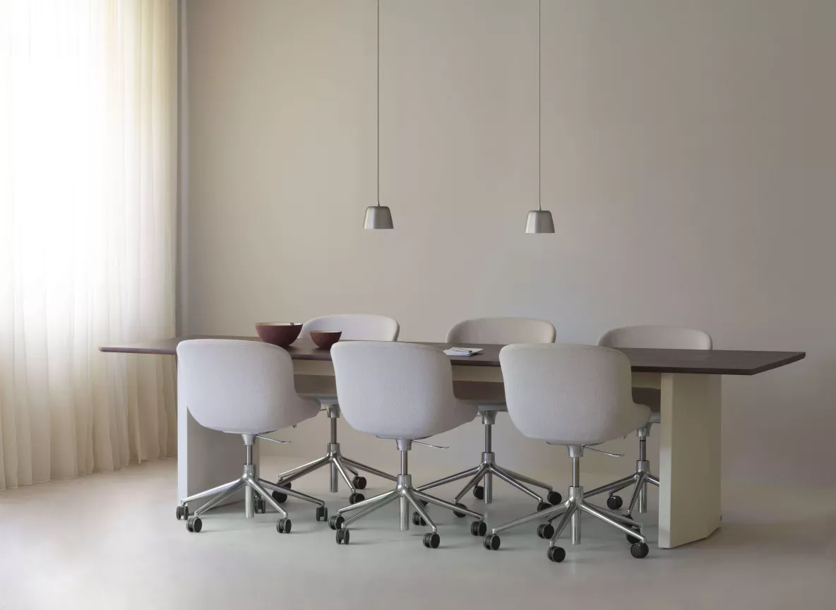2024 Panel Table 300x90cm CreamDark Brown Hyg Swivel 5W Gaslift Tub Lamp Small Aluminum