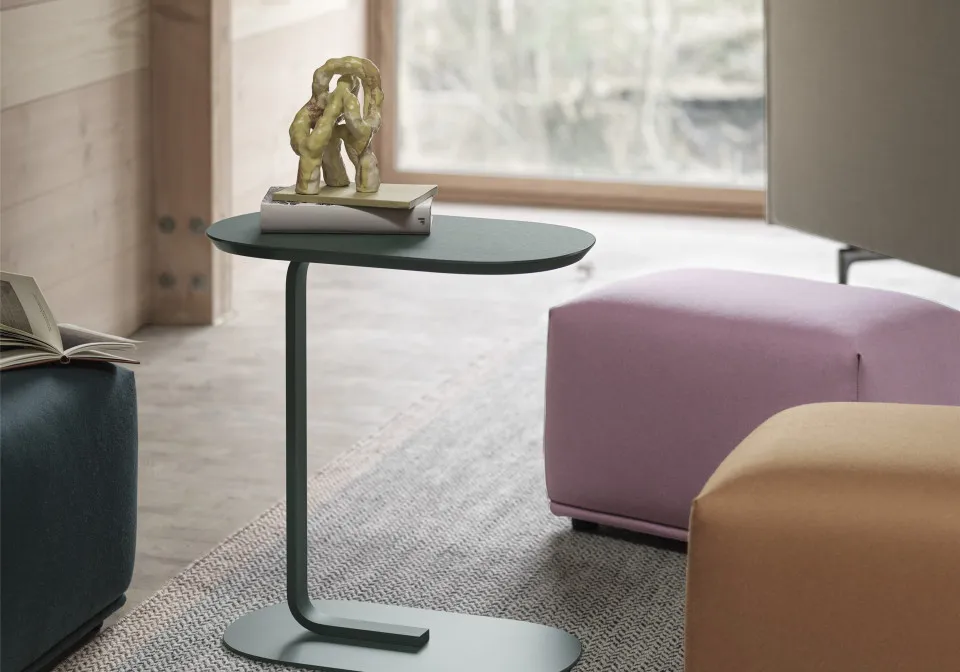Relate H60 dark green echo pouf ply rug black white outline highback H45 chrome vidar 222 muuto org 150 v2