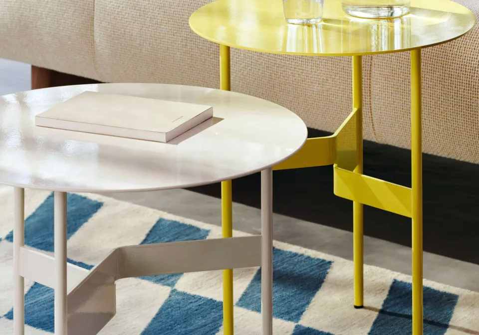 Shim Coffee Table dia54xH44 eggshell Shim Coffee Table dia45xH51 custard Shift Kelim Rug W140xL200 blue