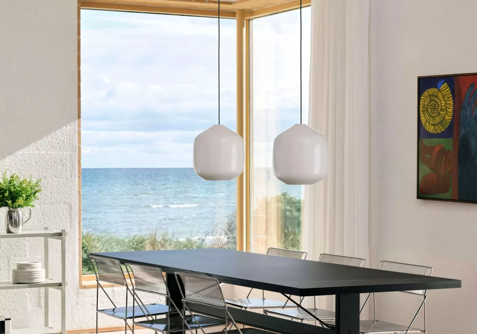 X Line Chair chromed steel seat back and chromed base Indoor Buoy Pendant glass 300 soft black cord set